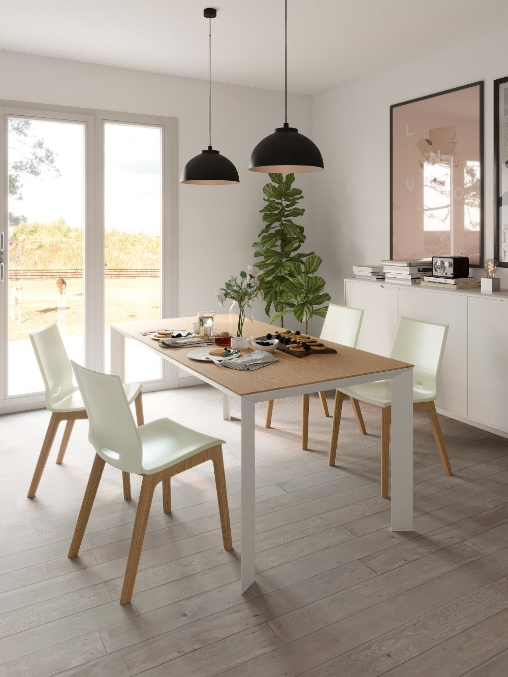 POINTHOUSE DIAMANTE Extending 4-10 Seater Dining Set with ELENA Chairs [White/Oak]