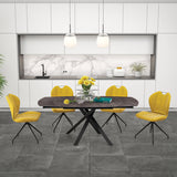AKANTE KHEOPS Extending 4-6 Seater Dining Set With New York Chairs [Steel/Mustard]