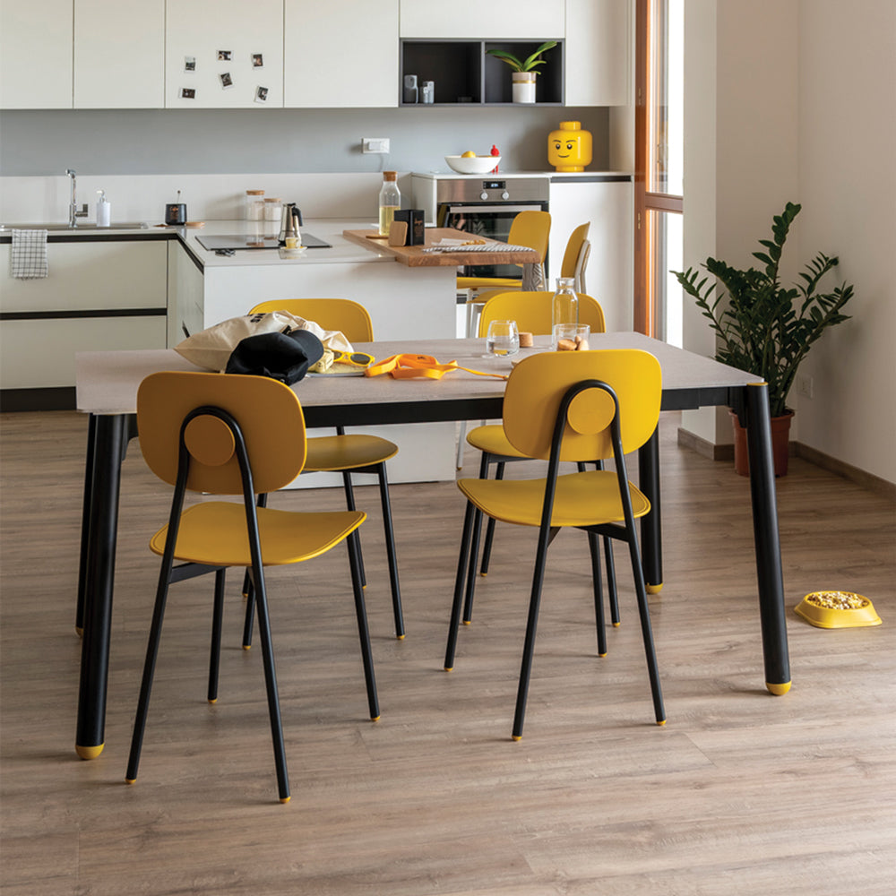 POINTHOUSE COMBO Extending 4-10 Seater Dining Set with TATA Young Chairs [Black/Yellow]
